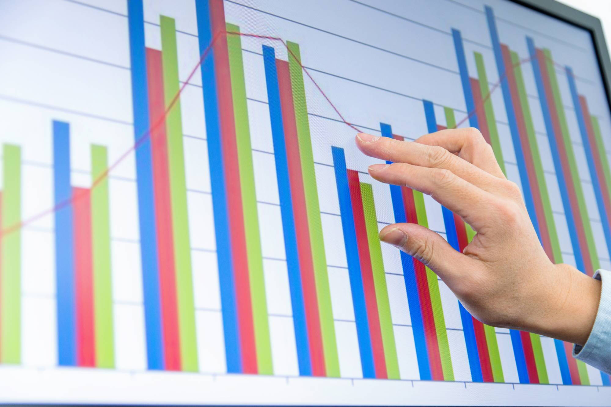 hand pointing at data on a chart